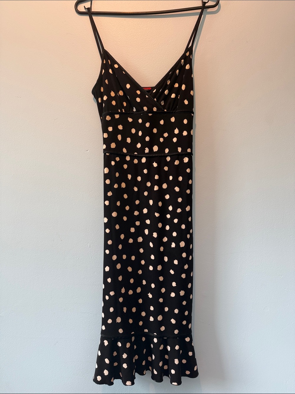 Black Polka Dot Midi Dress with Ruffle Hem